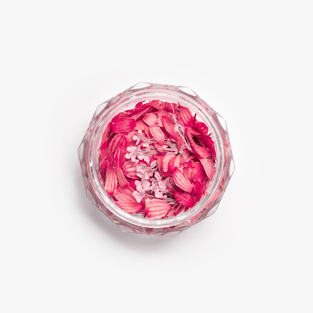 Pot des Flower Flakes Coral Blossom de Semilac, avec des pétales aux nuances de rose et de corail pour décorer les ongles en semi-permanent ou gel.
