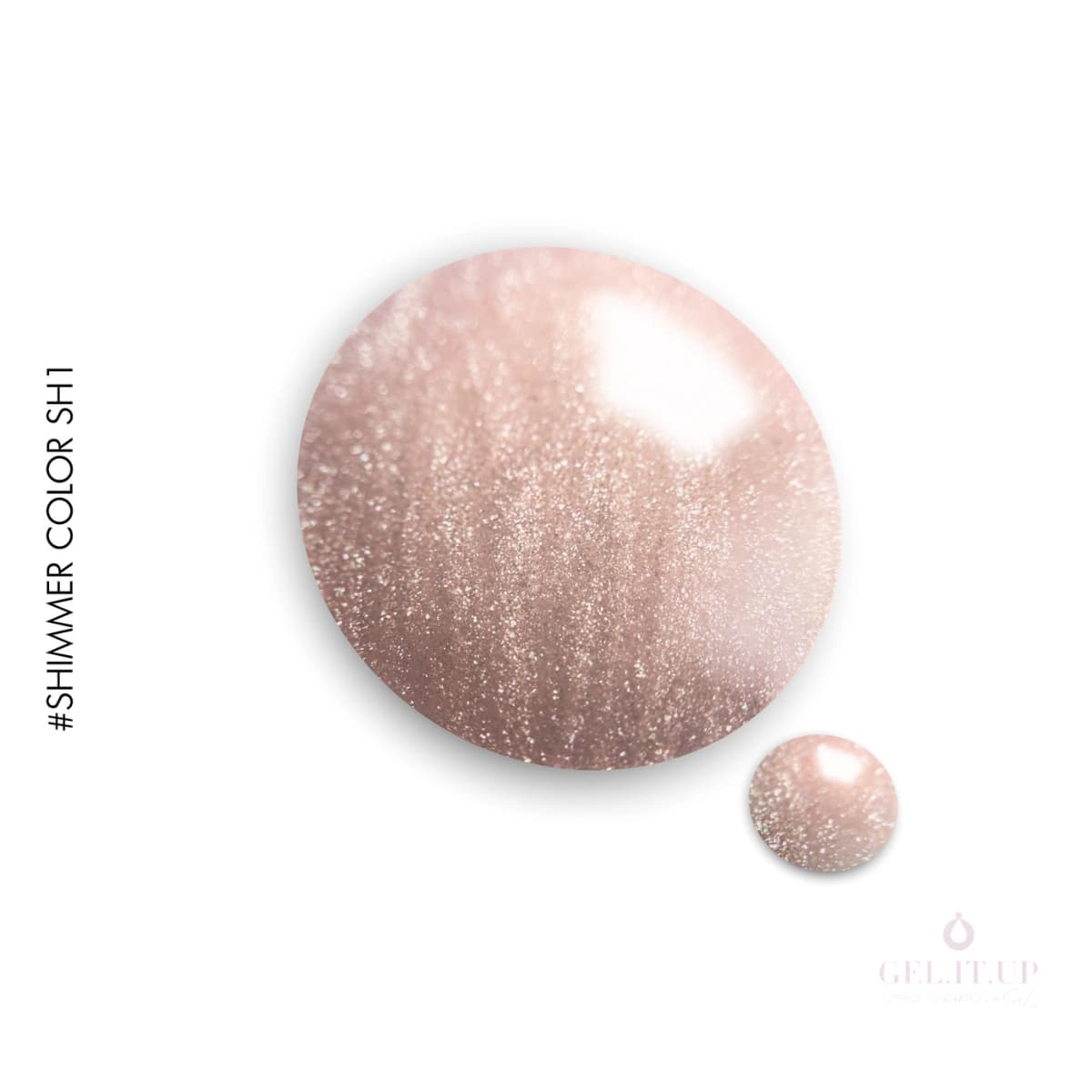 Swatch du GEL.IT.UP - Vernis semi-permanent Shimmer Color SH1, un Nude Rosé Pailleté.