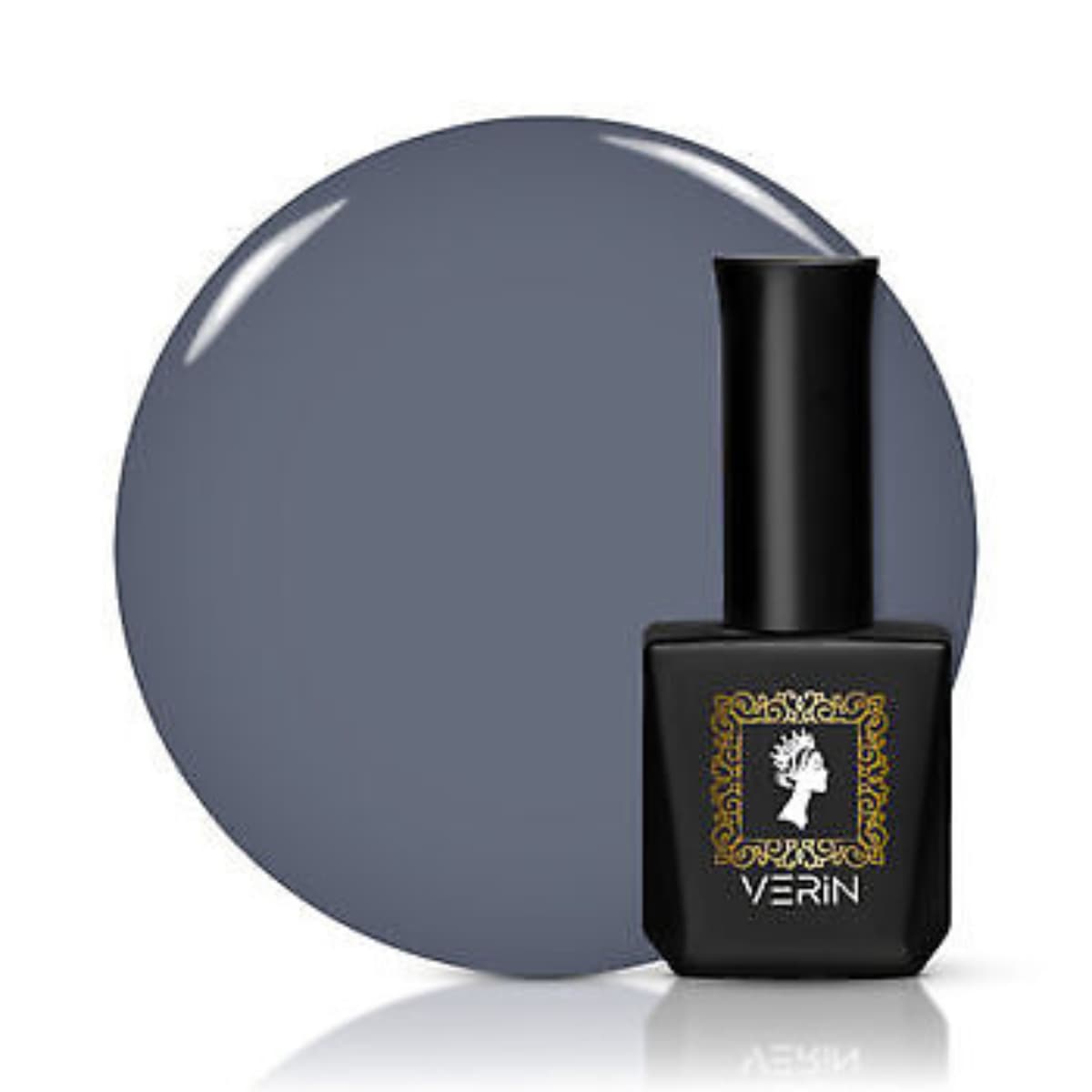 Flacon et nuancier du VERIN - Vernis semi-permanent Winter W02 - 10ml , un gris tourterelle.