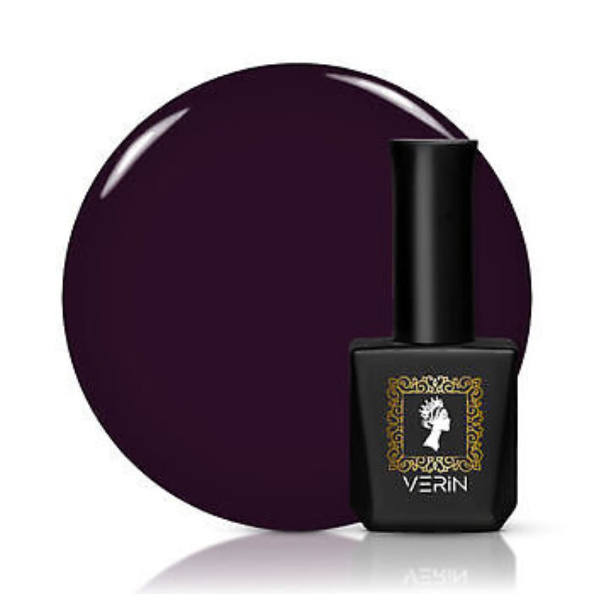 Flacon et nuancier du VERIN - Vernis semi-permanent Winter W07 - 10ml, un prune ultra foncé.