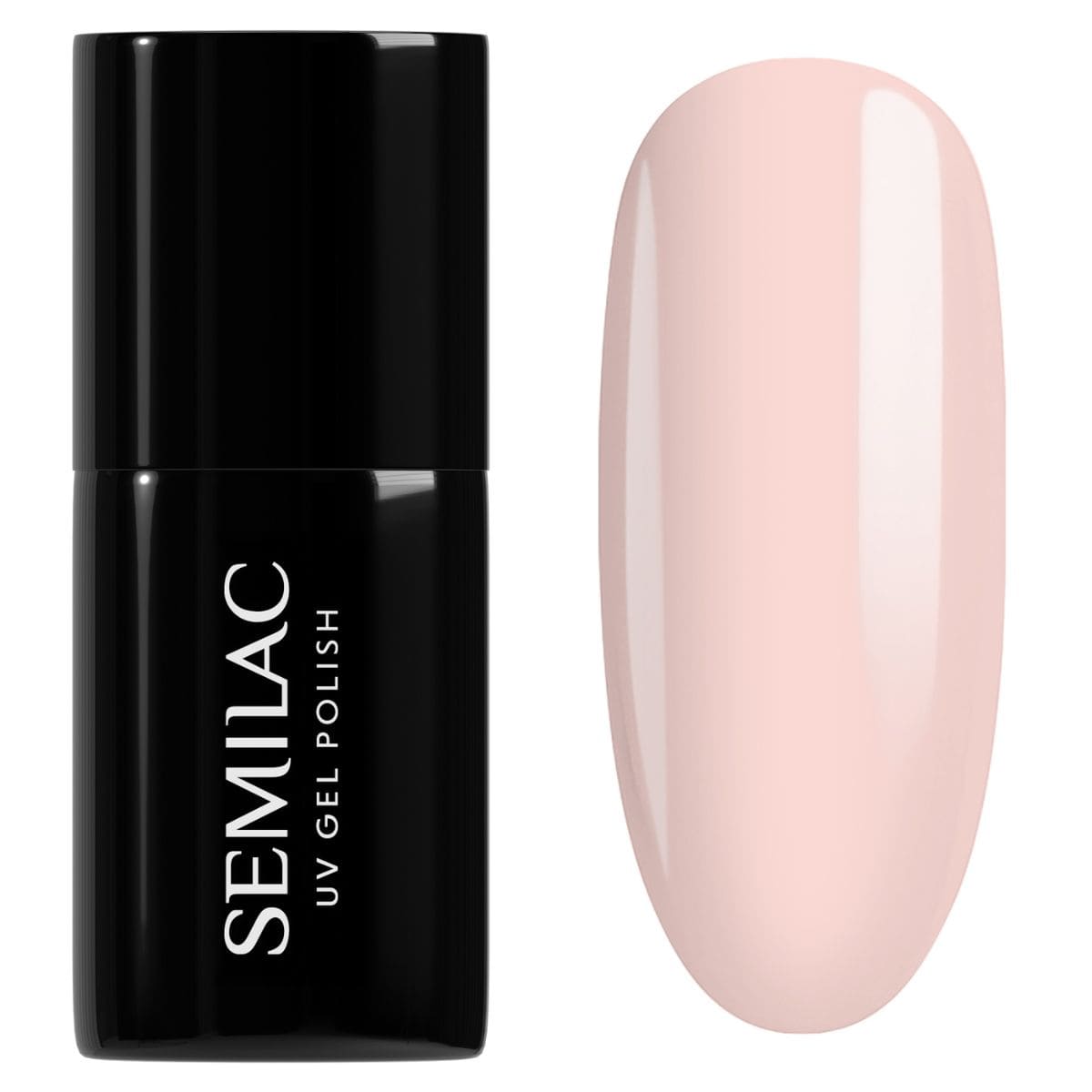 Flacon et swatch du Vernis semi-permanent Semilac 964 Jelly Nude, une teinte nude rosé avec un effet jelly.