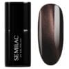 Flacon et swatch du Vernis semi-permanent Semilac 965 Chocolate Gloss, un brun foncé et froid, doté d'une lueur magnétique chaude