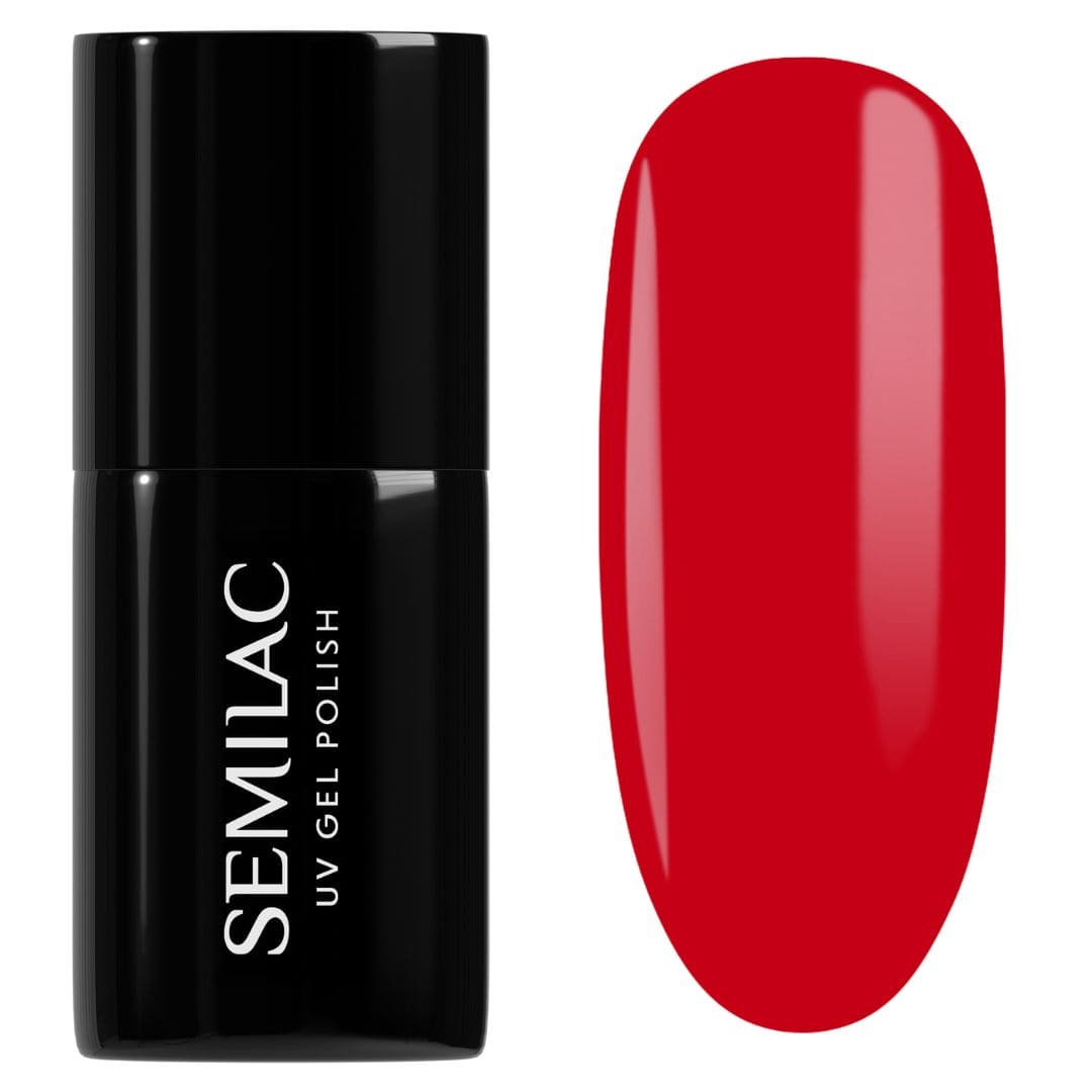 Flacon du Vernis semi-permanent 796 Jelly Raspberry - Semilac. Un rouge vif semi-transparent.