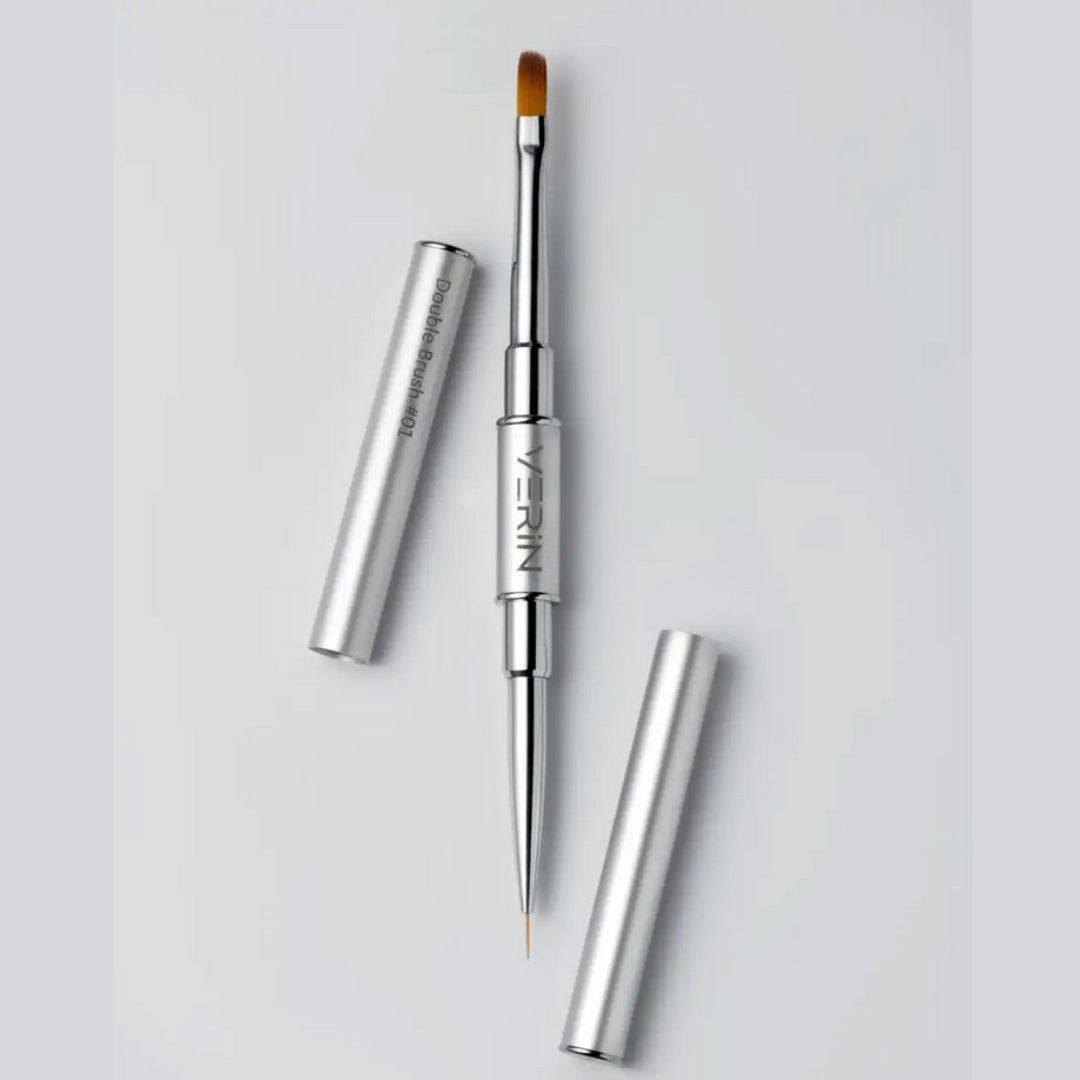Pinceau double embout professionnel Verin avec un côté gel et un côté liner de précision pour le nail art.